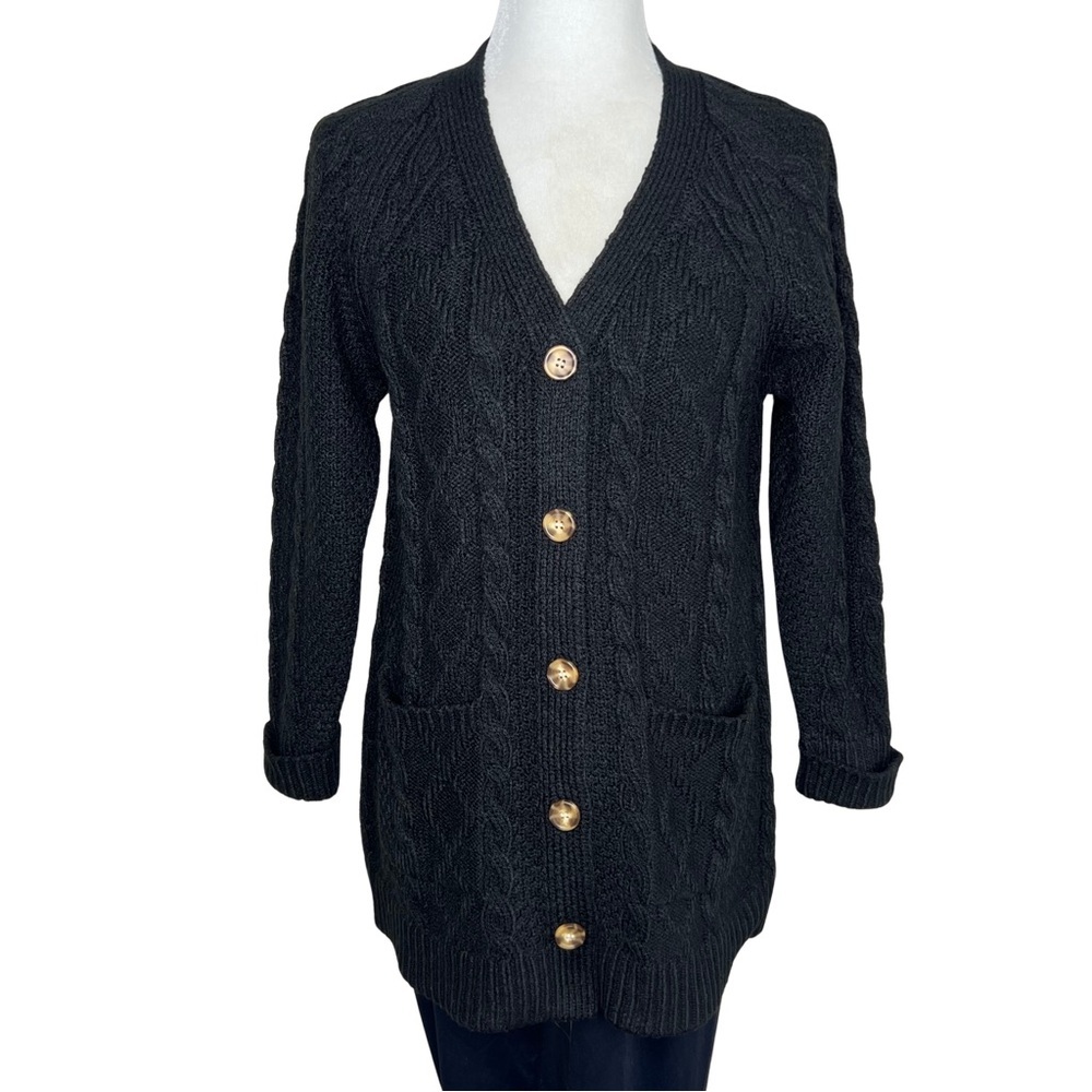 wonder nation Sweater Girls’ Cable Knit Cardigan Black Youth XL 14 16 Plus